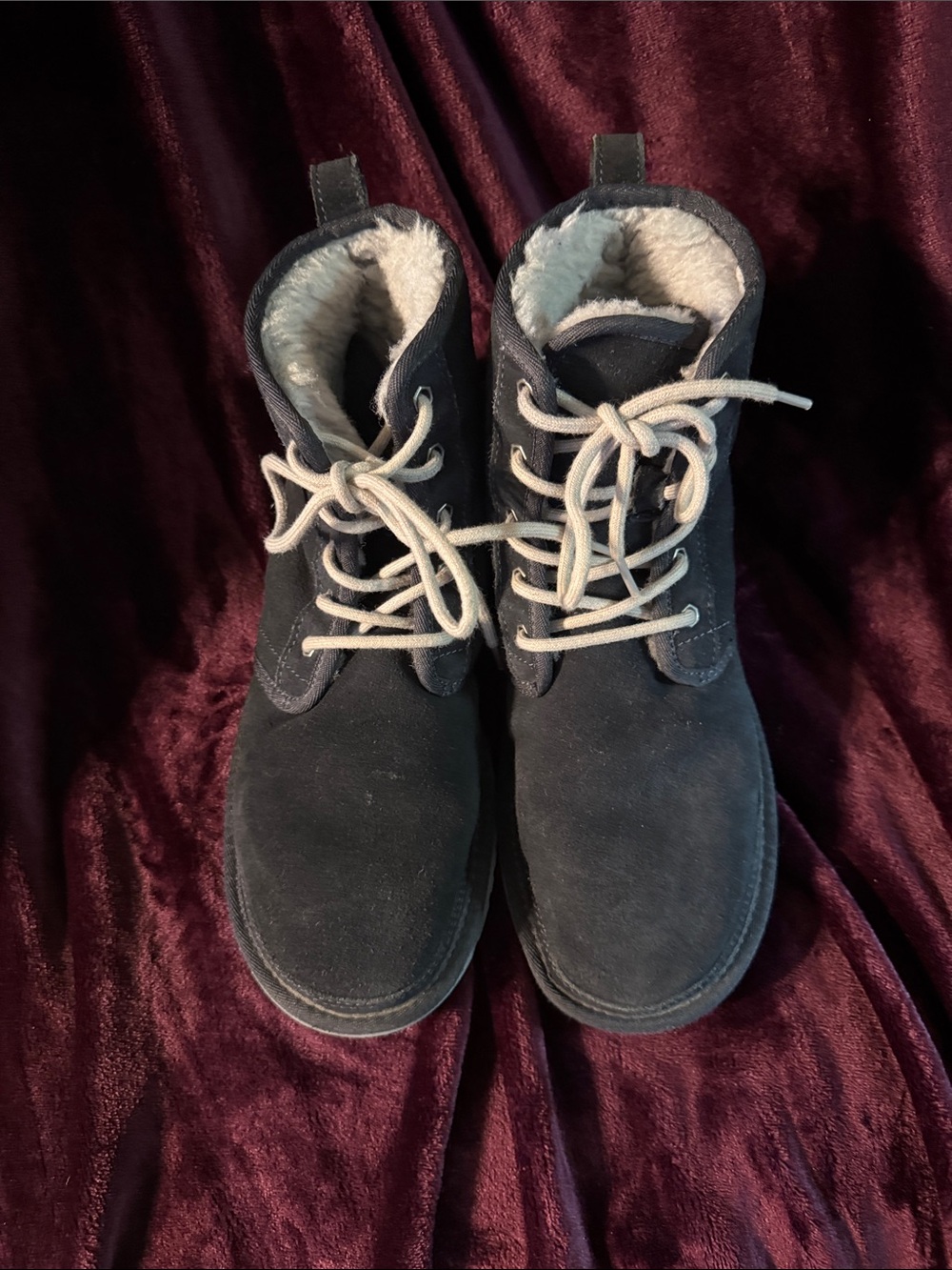 UGG Navy Blue Lace-Up Ankle Boots with Shearling Lining